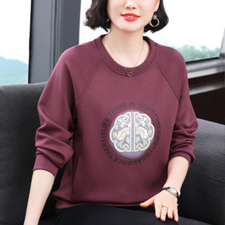 媽媽裝2024秋季新款長袖女高階感上衣小眾設計寬鬆深紫色衛衣百搭