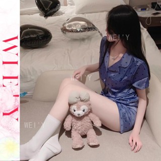 🌸WIE' Y🌸「兩件式睡衣」韓國家居服 冰絲睡衣 法式睡衣 夏季可外穿愛心短袖寬鬆居家服 睡衣套裝 女生睡衣 夏天睡衣