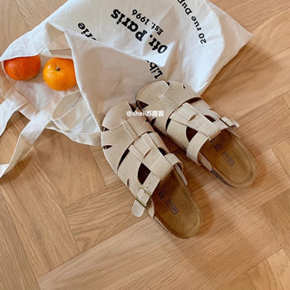 真皮鏤空厚底包頭勃肯拖鞋女半拖鞋外穿夏
