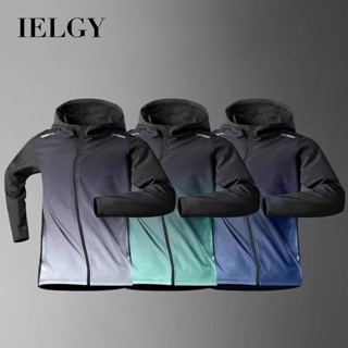 IELGY夏季薄款連帽戶外開衫外套男士跑步速乾衣服訓練健康釣魚漸變防曬衣
