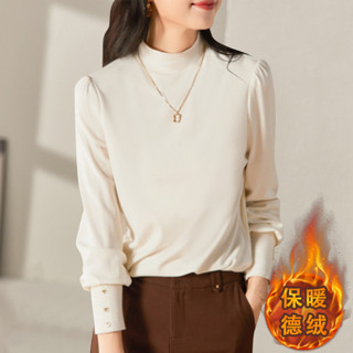 衣時尚 上衣長袖T卹 發熱衣 保暖 M-3XL 新款半高領雙面德絨打底衫女內搭長袖加絨加厚上衣MB045-16555.…