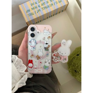 可愛的粉色米菲兔熊支架支架 TPU 保護套適用於 Apple IPhone 16 15 14 13 Pro Max 防震