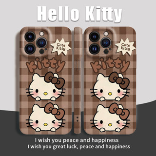 棕色格紋Hello Kitty 全包防摔 手機殼 適用於iPhone 16promax 13 11 12 14plus