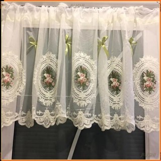 JS優品*✔短簾門簾✔ 蝴蝶結蕾絲玫瑰繡花白色飄窗短紗簾廚房田園隔斷魔術貼櫃門簾宿舍