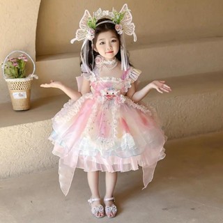 25-05 新品直髮 熱賣 女童美樂蒂蘿莉塔公主裙夏季新款女生日禮服拖尾洋裝兒童裙
