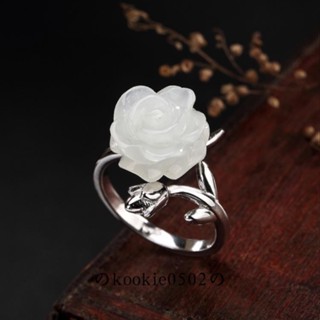 💝金生相玉珠寶💝批發 戒指 S925純銀戒指 白玉銀指環 玫瑰花戒指 可調整戒指 復古氣質配件 禮物