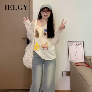 IELGY 卡通印花長袖T恤女防曬薄款寬鬆上衣
