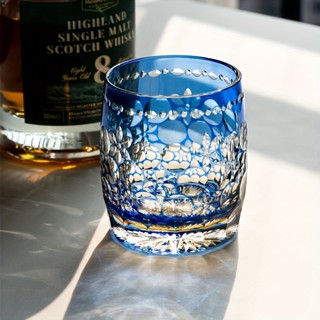 現貨秒發 1pc 手工吹製水晶威士忌酒杯 - 藍色圓點圖案橢圓形,絕緣可重複使用的蘇格蘭和烈酒玻璃杯,330ml/11.