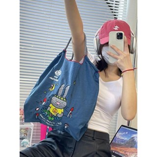 【熱銷現貨】可愛好看實用高圓圓同款ball chain刺繡新款兔子娃娃環保布袋尼龍大容量斜揹包