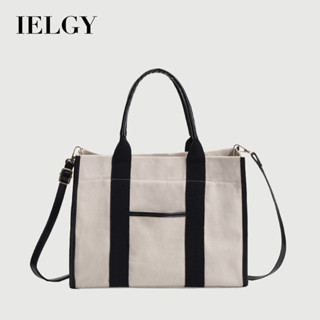 IELGY 高階感棉布大容量托特包 上班通勤手提電腦包 撞色帆布單肩斜