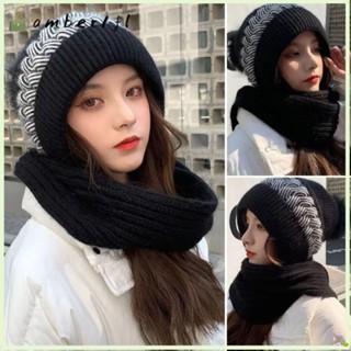 AMBER1一體式帽子圍巾,防風針織帽子圍巾,冬季暖暖的增厚休閒護耳帽婦女