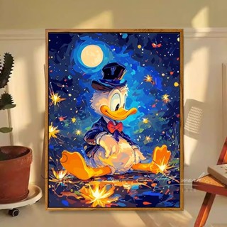 實木框畫 梵谷星空唐老鴨 創意客廳臥室裝飾畫 玄關走廊壁畫 兒童房裝飾畫 生日禮物 新家裝潢 桌面擺件 無框畫