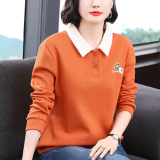 媽媽裝2024秋季新款長袖女高階感衛衣小眾設計寬鬆顯白橘色上衣女