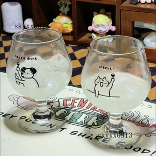 臺灣出貨🎆韓式原創可愛小狗玻璃盃高腳盃甜酒果酒盃果汁盃氣泡水盃子ins風