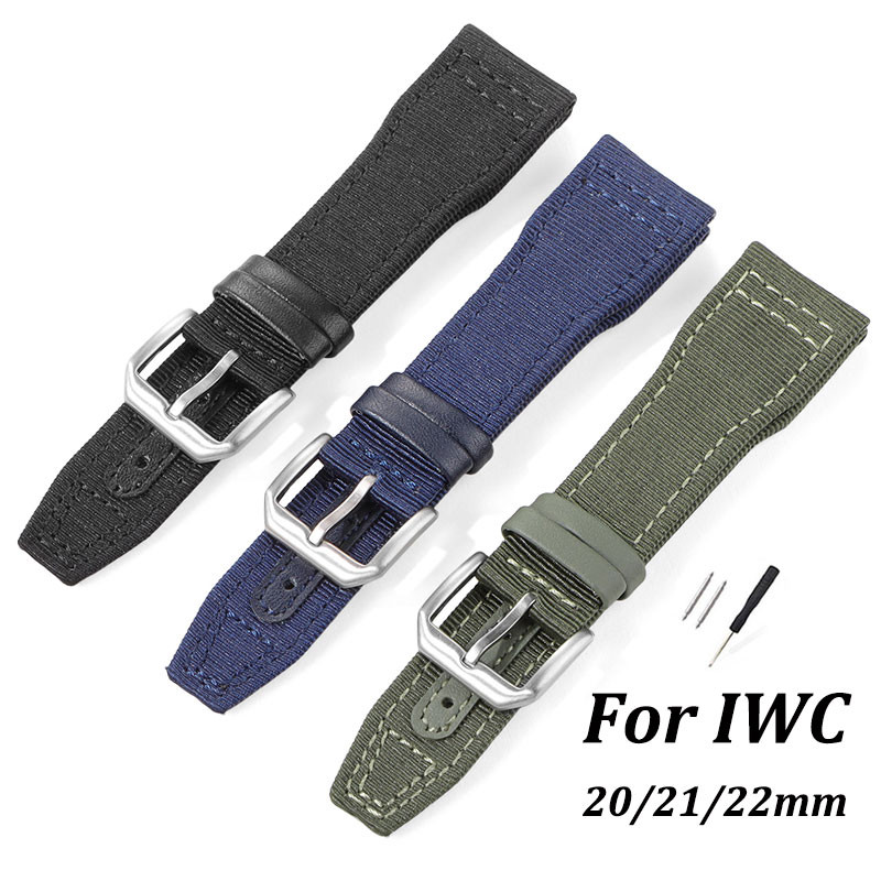 用於 IWC PILOT 葡萄牙的尼龍帆布錶帶 389101 388109 20 毫米 21 毫米 22 毫米真皮錶帶適