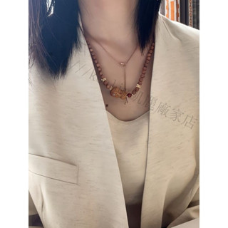 #臺灣發出#檀木度母手串鎖骨鏈 兩圈手鏈芭比檀搭配金膏玉小怪獸 度母 DM