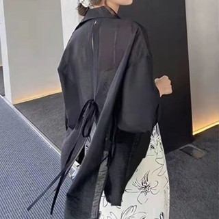 愛依依 上衣 空調衫 防曬外套 薄外套 S-2XL新款小心機後背繫帶開叉防曬襯衫小眾微透露背衫衣潮-3909.