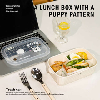 便當盒 tempat nasi 便攜微波飯盒 卡通狗陶瓷分格飯盒微波爐加熱專用餐盒帶蓋上班族帶飯分隔便當盒