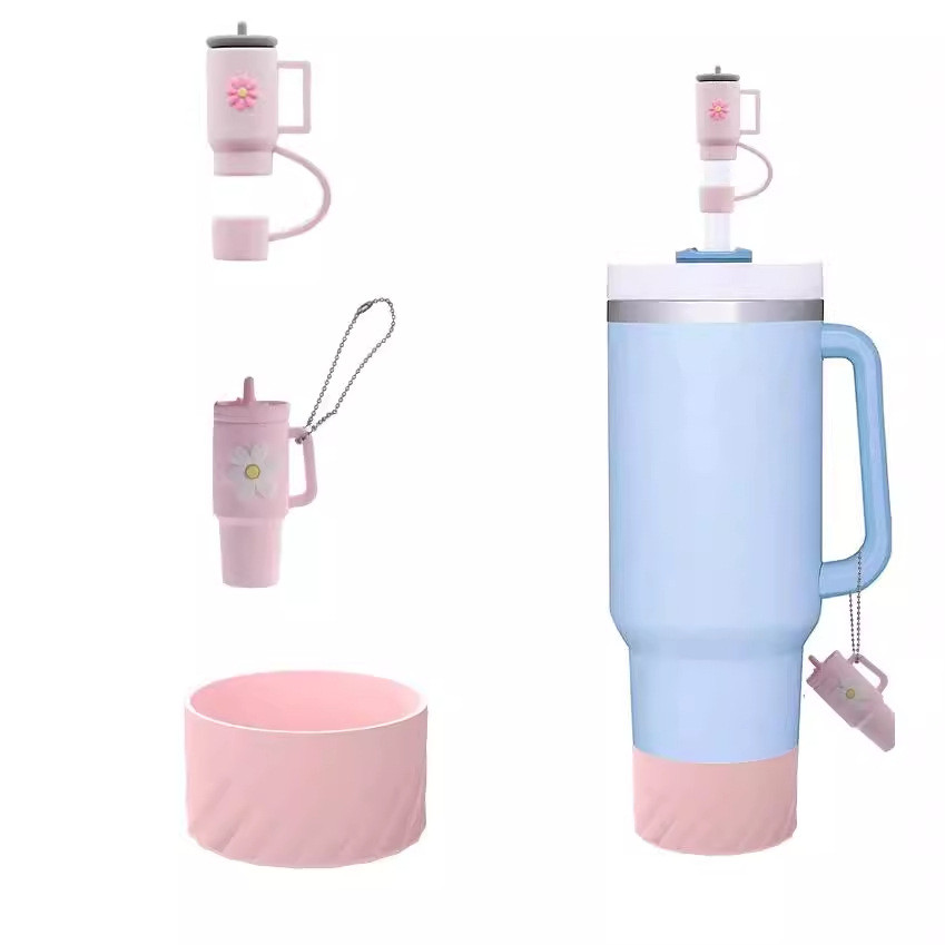 3PCS Stanley水杯配件 水杯杯套 吸管套 吊飾杯鏈 水杯套裝 防滑 防塵 可重複使用