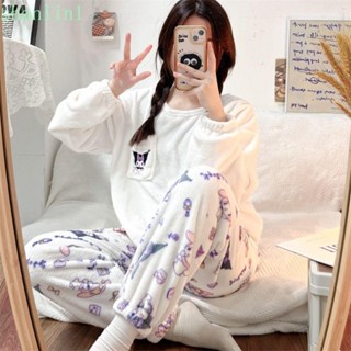 SHANLIN1女式睡衣套裝,肉桂Kuromi珊瑚絨睡衣,Pochacco蠟筆小新旋律保暖加厚家居服