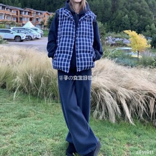 臺灣出貨🤍Jennie同款馬甲 女2024新 秋冬季韓式藍格紋背心無袖上衣 外搭棉服 韓式格紋羽絨背心外套 外搭背心