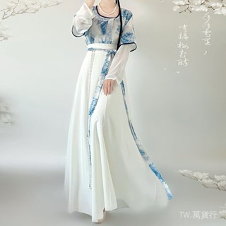 ✨免運特價#慕夏原創唐製漢服印花唐褙子夏內搭圓領衫八破裙日常套#萬貨行