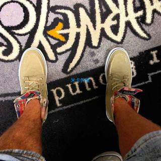 特價正品Sperry男士巴哈馬真皮系磨白帶帆布休閒鞋帆船鞋雙色高幫