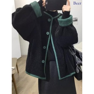 【臺出免運】胖mm特大碼300斤韓系羊羔絨保暖外套女秋冬寬鬆遮肉百搭拼色大衣2 羊羔毛 外套 防風外套 保暖加絨 大尺碼