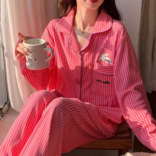 【有幸時光】條紋兔子網紅睡衣女德絨春秋冬季長袖長褲開衫卡通家居服套裝直播