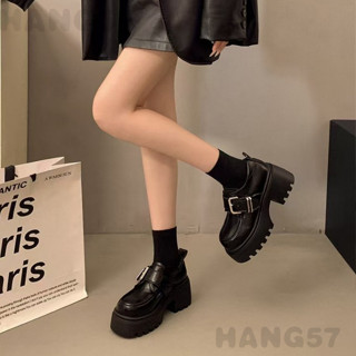 HANG57女士 高跟 樂福鞋 新款 粗跟8CM 學生 棕色/黑色 皮鞋