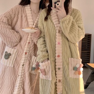 韓係珊瑚絨睡衣套裝 法蘭絨睡袍 加厚加絨鼕天睡衣 可愛睡衣女 加厚居傢服 韓版 甜美公主風 保暖睡衣睡袍#xsddf