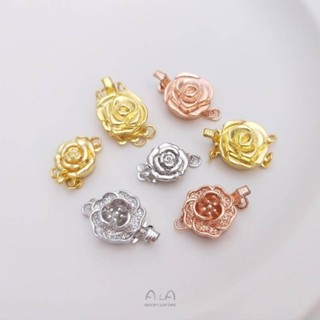 宏雲Hongyun-Ala新品-保色18k包金白金色玫瑰花插片扣珍珠首飾收尾插扣diy手鍊項鍊配件