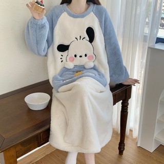 寬鬆過膝加厚秋冬睡衣裙法蘭絨家居裙[D1218]插色帕恰睡裙女秋冬季睡衣珊瑚絨加厚保暖寬鬆法蘭絨家居服連衣裙