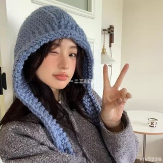 必備🫧手工鉤織大頭圍針織毛線帽子 女秋冬季韓系巴拉克拉法帽 保暖護耳帽 護耳連身針織帽 防寒騎車帽圍脖 加厚毛絨帽