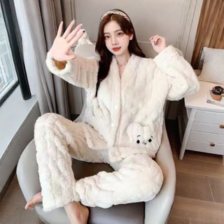【有幸時光】珊瑚絨睡衣女 春秋冬季睡衣 加絨加厚睡衣 情侶睡衣 可愛小熊睡衣 外穿睡衣 新款長袖睡衣 家居服套裝