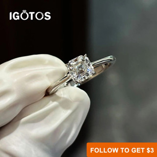 IGOTOS 1 克拉祖母綠/輻射/阿斯徹切割莫桑石女士戒指 S925 銀白金戒指派對生日禮物精美珠寶