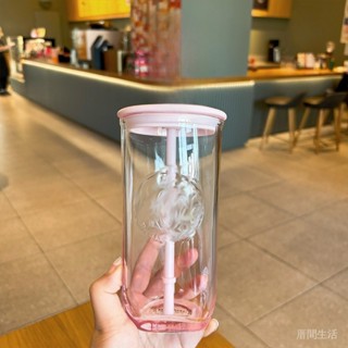【粉色漸變貓爪玻璃杯】雙層隔熱防燙隨行杯｜星星浮雕少女文青風｜高硼矽吸管杯家用咖啡首推