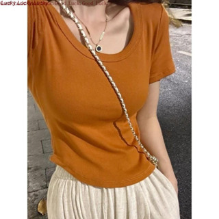 Lucky✨韓版多色緊身U領短袖T恤女 2025日式百搭素色內搭簡約風T恤女 ins 風短版上衣女