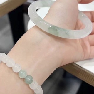 天然天山翠手鐲正圈冰種翡翠色雪翠平安飄花仿玉鐲少女款冰種手玉鐲手鐲女生鐲子飾品小紅書同款