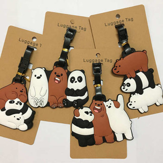 行李束帶 束帶 魔鬼氈束帶 卡通可愛小熊行李牌 輕鬆黑白熊登機牌行李牌 旅行箱包識別吊牌