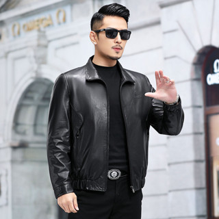 新款真皮皮衣男士羽絨服頭層牛皮短款立領帥氣機車皮夾克外套