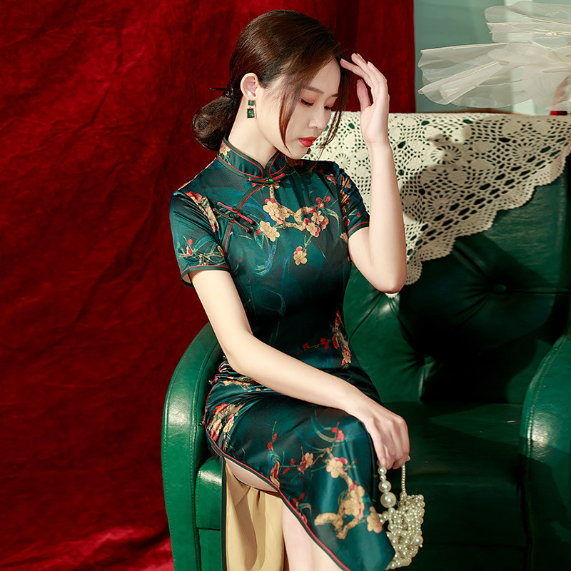 ✨上海風系列✨ 旗袍 連衣裙 風華再現 八扣雙層長款旂袍 2024新款女 禮服 中國風複古老上海走秀演出服zq