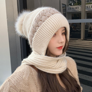 毛線圍脖一體帽 冬季帽子 女 圍巾耳罩時尚款 風雪毛線針織套帽 保暖護耳帽 月子帽 風雪帽