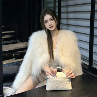 2024新款小香風韆金白色狐狸毛毛外套女秋冬皮毛一體環保皮草大衣