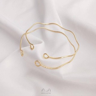 宏雲Hongyun-Ala新品-保色14K包金銅線波浪手鐲雙頭開口9字打底鐲手工diy手環基礎配件