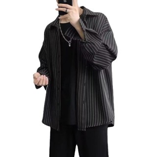 【HOT 本舖】男裝 條紋襯衫青春流行男長袖方領日常新款潮ins時尚春季原宿潮流氣質