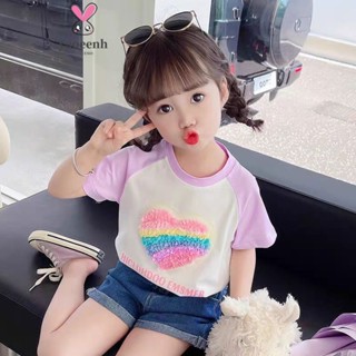 【YAOEENH】80-150CM 夏季女童洋氣純棉T恤 中兒童卡通圓領短袖上衣 現貨 快速出貨