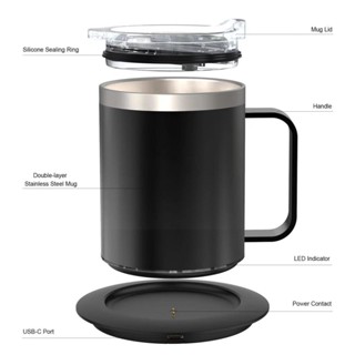 帶杯子和蓋子自動加熱131-149的愛爾蘭咖啡杯加熱器？智慧恆溫12.3盎司雙層食物級304不銹鋼飲料熱絕緣