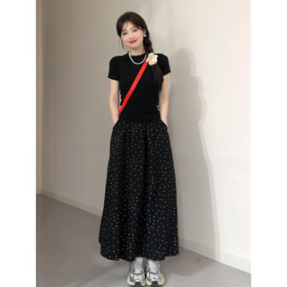 夏季時尚一整套裝新款韓係清新簡約百搭上衣高腰波點半身裙女 快速出貨
