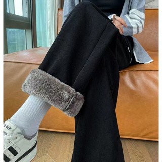高個子巨厚羊羔絨加絨加厚加厚新款寬鬆毛褲時尚百搭闊腿褲休閒褲